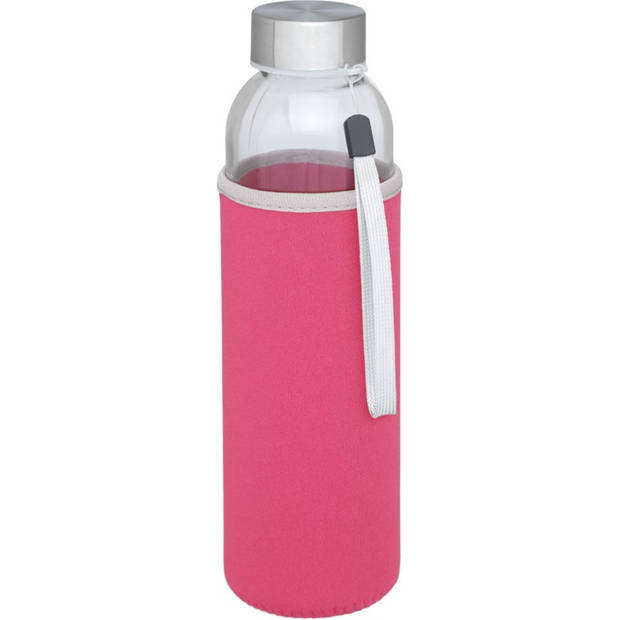 2x stuks glazen waterfles/drinkfles met roze softshell bescherm hoes 500 ml - Drinkflessen