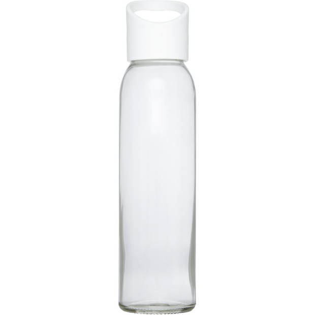 Glazen waterfles/drinkfles transparant met schroefdop met wit handvat 500 ml - Drinkflessen