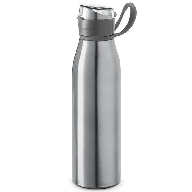 2x Stuks aluminium waterfles/drinkfles zilver met klepdop en handvat 650 ml - Drinkflessen