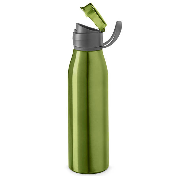 Aluminium waterfles/drinkfles groen met klepdop en handvat 650 ml - Drinkflessen