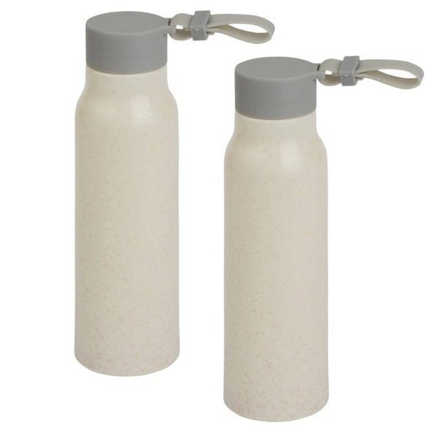 2x Stuks glazen waterfles/drinkfles beige coating met kunststof schroefdop 300 ml - Drinkflessen