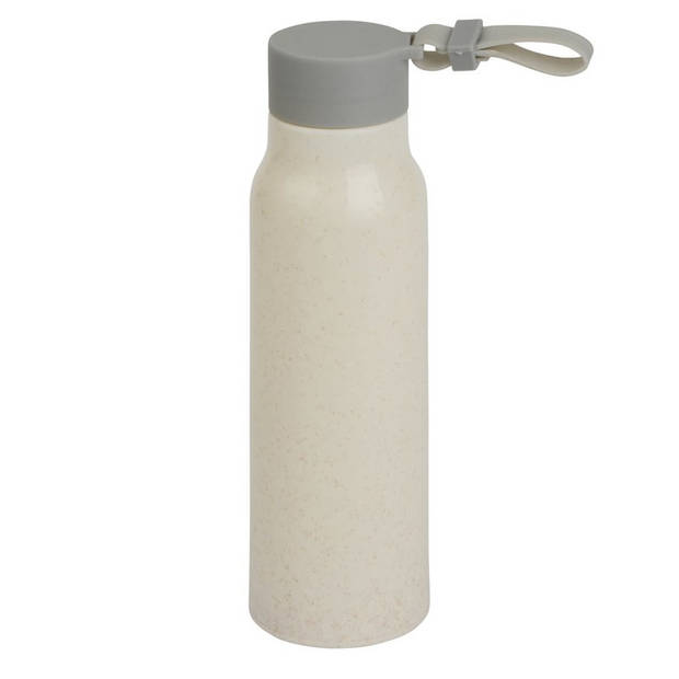 Glazen waterfles/drinkfles beige coating met kunststof schroefdop 300 ml - Drinkflessen