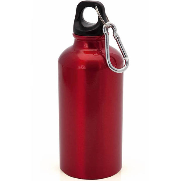 Aluminium waterfles/drinkfles rood met schroefdop en karabijnhaak 400 ml - Drinkflessen