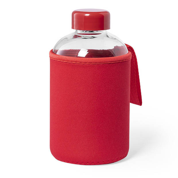 Glazen waterfles/drinkfles softshell bescherm hoes - rood - 600 ml - Sportfles - Bidon - Drinkflessen