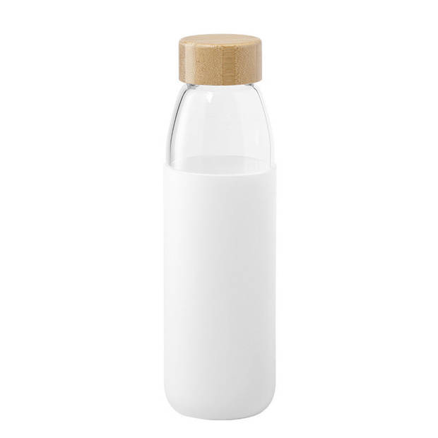 Glazen waterfles/drinkfles met witte siliconen bescherm hoes 540 ml - Drinkflessen
