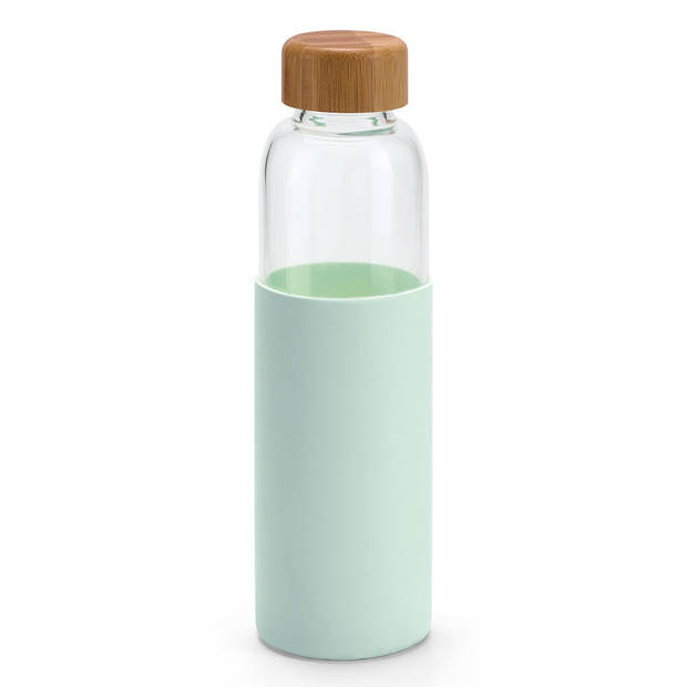 2x Stuks glazen waterfles/drinkfles met mint groene siliconen bescherm hoes 600 ml - Drinkflessen