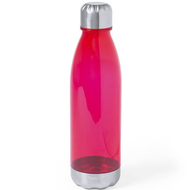 2x Stuks kunststof waterfles/drinkfles transparant rood met Rvs dop 700 ml - Drinkflessen
