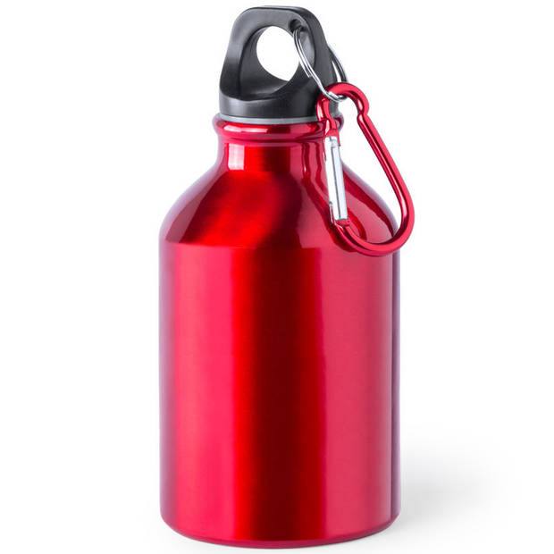 2x Stuks aluminium waterfles/drinkfles rood met schroefdop en karabijnhaak 330 ml - Drinkflessen