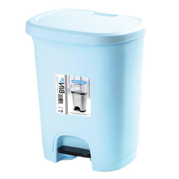 Kunststof afvalemmers/vuilnisemmers lichtblauw 8 liter met pedaal - Pedaalemmers