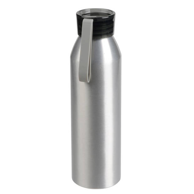 Aluminium waterfles/drinkfles zilver met grijze kunststof schroefdop 650 ml - Drinkflessen