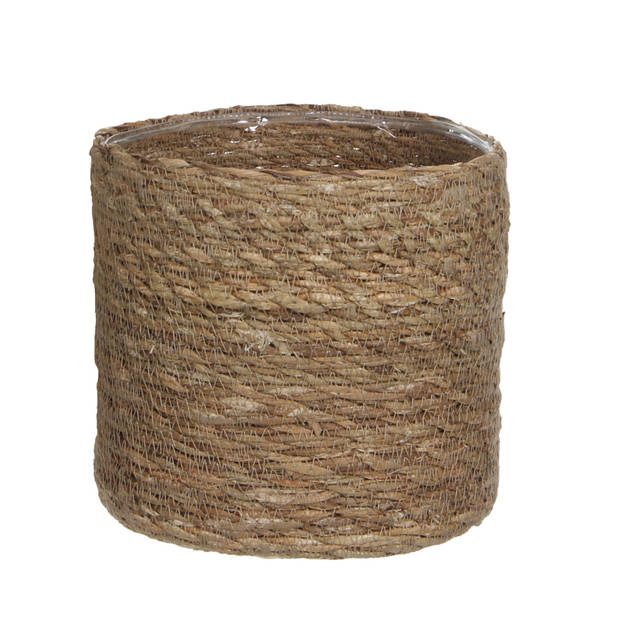 2x stuks naturel bruin rotan planten pot mand van gedraaid jute/riet H16 en D16 cm - Plantenpotten