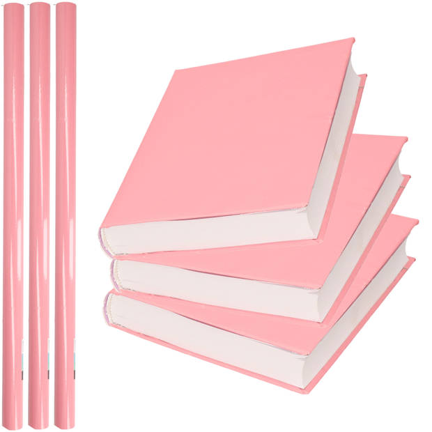 3x Rollen kadopapier / schoolboeken kaftpapier pastel roze 200 x 70 cm - Kaftpapier