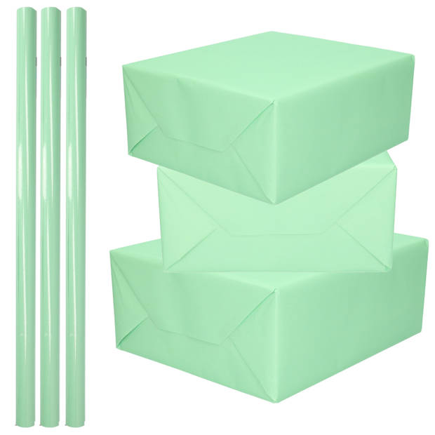 3x Rollen kadopapier / schoolboeken kaftpapier pastel groen 200 x 70 cm - Kaftpapier