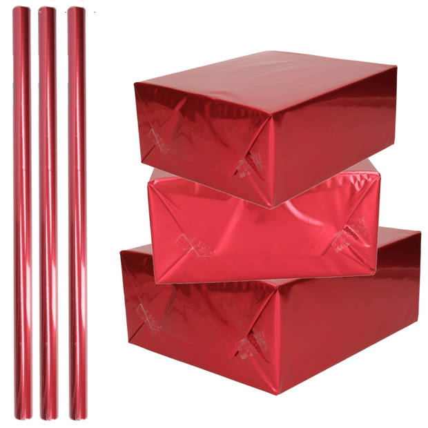 3x Rollen inpakpapier / cadeaufolie metallic rood 200 x 70 cm - Kaftpapier