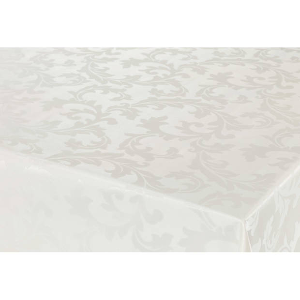 Tafelzeil/tafelkleed Damast ivoor witte barok krullen print 140 x 250 cm - Tafelzeilen