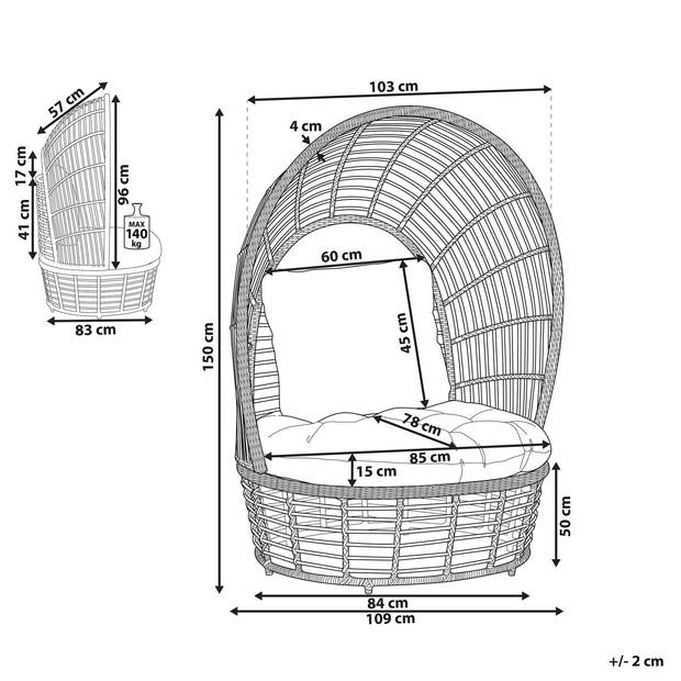 Beliani LIDO - Fauteuil-Natuurlijk-Rotan