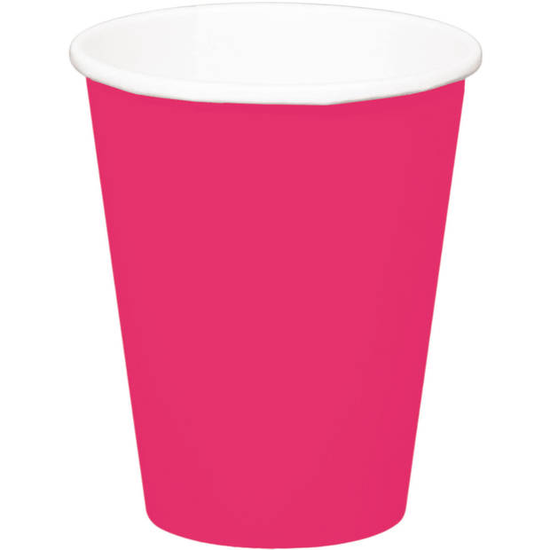 8x stuks drinkbekers van papier fuchsia roze 350 ml - Feestbekertjes