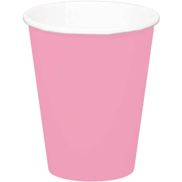 16x stuks drinkbekers van papier roze 350 ml - Feestbekertjes