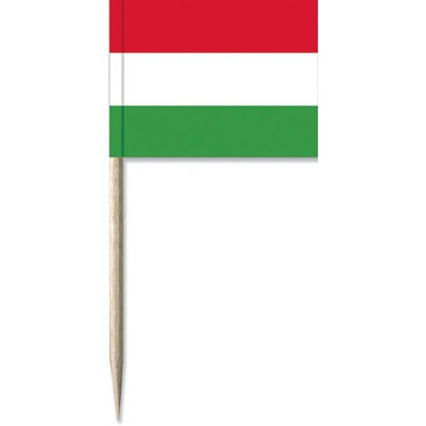 150x Vlaggetjes prikkers Hongarije 8 cm hout/papier - Cocktailprikkers