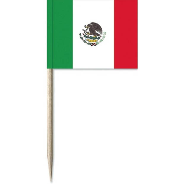 150x Vlaggetjes prikkers Mexico 8 cm hout/papier - Cocktailprikkers