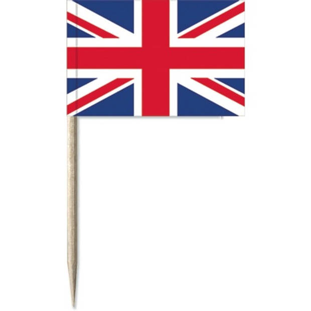 100x Vlaggetjes prikkers Engeland/verenigd Koninkrijk 8 cm hout/papier - Cocktailprikkers