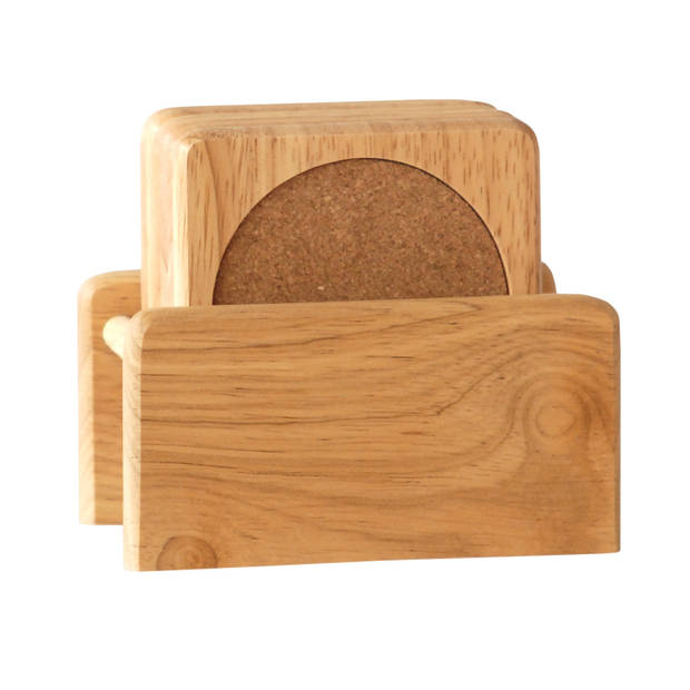 Set van 6x glazenonderzetters hout in houder 10 cm - Glazenonderzetters