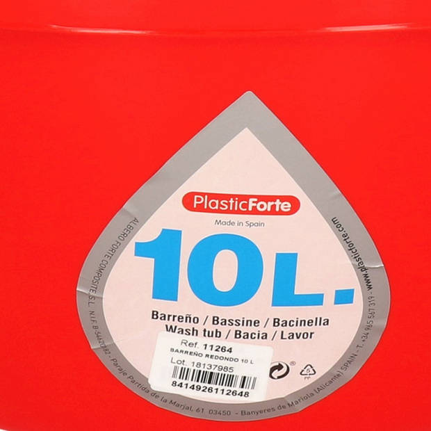 Kunststof teiltje/afwasbak rond 10 liter rood - Afwasbak