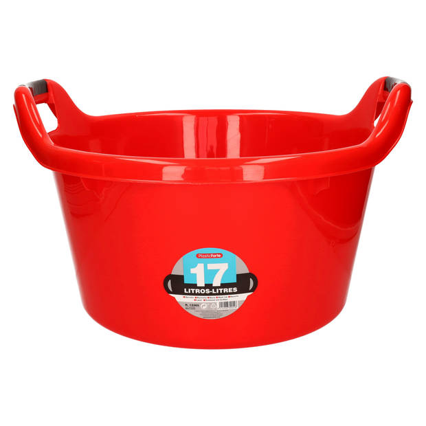 Plasticforte Grote teil/afwasbak/kuip - kunststof - rond - handvatten - 42 x 27 cm - 17 liter - rood - Afwasbak