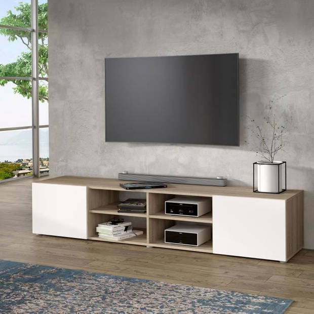 PILVI TV-standaard - Sonoma wit en eiken - L 185 x D 42 x H 31 cm