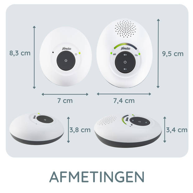 Full Eco DECT babyfoon Alecto Wit-Antraciet