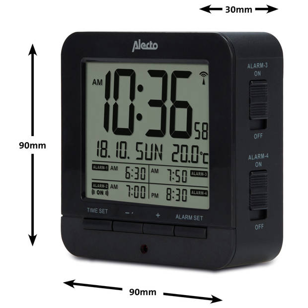 Wekker met thermometer Alecto Zwart