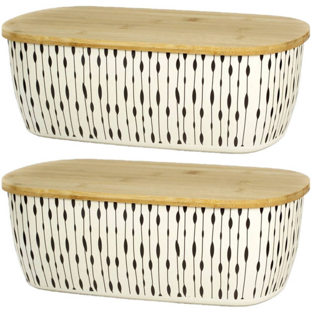 Broodbak/trommel met bamboe snijplank deksel wit 36 x 20 x 13 cm - Broodtrommels