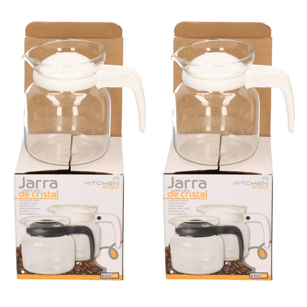 2x stuks thee/koffie pot met witte deksel en handvat 0,65 liter - Theepotten
