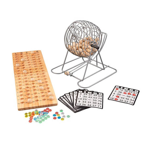 Luxe bingo spel metaal/hout set nummers 1-90 met molen - Kansspelen