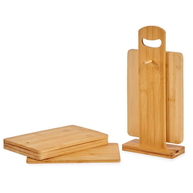 Set van 6x stuks bamboe houten snijplanken/serveerplanken met houder 22 x 14 cm - Snijplanken