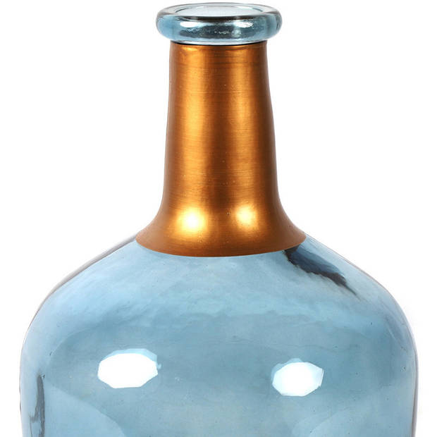 Countryfield Bloemenvaas Firm Big Bottle - blauw transparant/koper - glas - D15 x H25 cm - Vazen