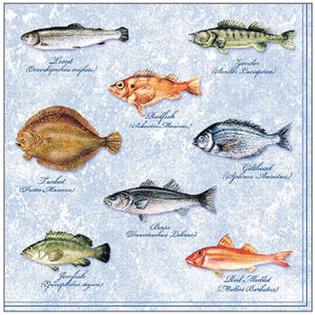20x Tafel diner/lunch servetten 33 x 33 cm vissen print - Feestservetten