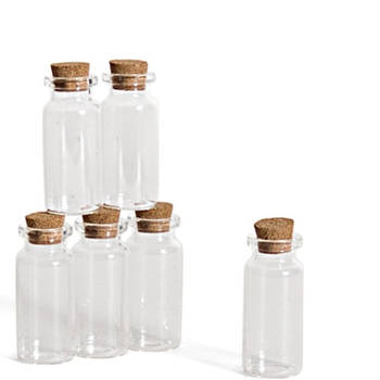 6x Kleine decoratieve glazen flesjes met kurken dop 10 ml - Decoratieve flessen