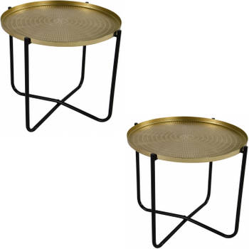 2x stuks gouden ronde plantentafels/plantenstandaarden/bijzettafels/oppottafels 35 cm - Bijzettafels