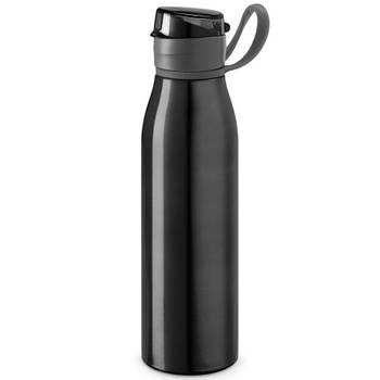 Aluminium waterfles/drinkfles met dop - zwart - 650 ml - Sportfles - Drinkflessen