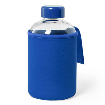 Glazen waterfles/drinkfles softshell bescherm hoes - blauw - 600 ml - Sportfles - Bidon - Drinkflessen