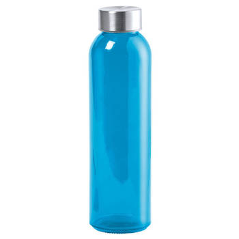 Glazen waterfles/drinkfles blauw transparant met RVS dop 500 ml - Drinkflessen