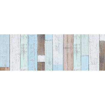 Decoratie plakfolie houten planken look blauw/bruin 45 cm x 2 meter zelfklevend - Meubelfolie