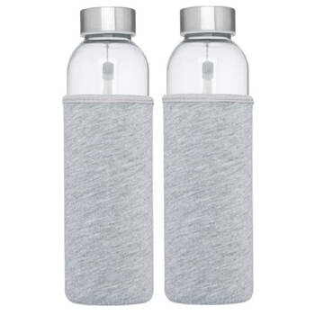 2x stuks glazen waterfles/drinkfles met grijze softshell bescherm hoes 500 ml - Drinkflessen
