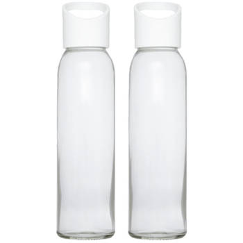 2x stuks glazen waterfles/drinkfles transparant met schroefdop met wit handvat 500 ml - Drinkflessen