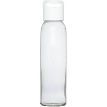 Glazen waterfles/drinkfles transparant met schroefdop met wit handvat 500 ml - Drinkflessen