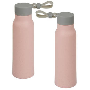 2x Stuks glazen waterfles/drinkfles licht rode coating met kunststof schroefdop 300 ml - Drinkflessen