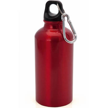 Aluminium waterfles/drinkfles rood met schroefdop en karabijnhaak 400 ml - Drinkflessen