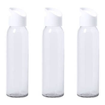 6x Stuks glazen waterfles/drinkfles transparant met schroefdop met wit handvat 470 ml - Drinkflessen