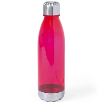 Kunststof waterfles/drinkfles transparant rood met RVS dop 700 ml - Drinkflessen